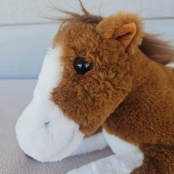 FAO Schwarz Pinto Horse Pony Plush 14" Laying Down Adopt A Pet Brown White - Picture 8 of 12